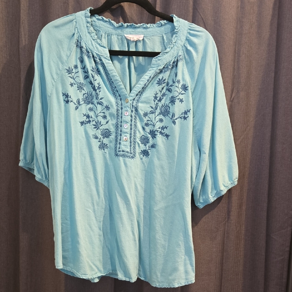 Westbound Light Blue Embroidered Blouse